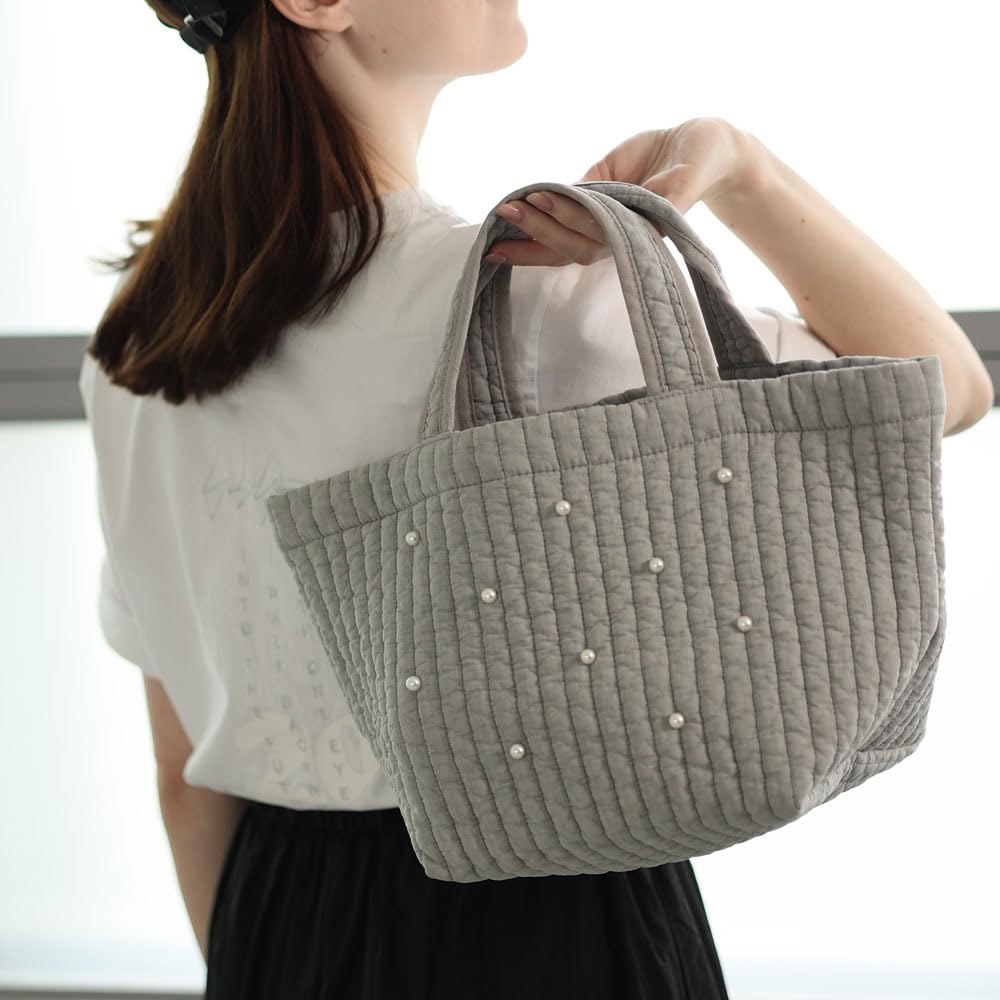 Tokyo Hyakka Tote Seryon Pearl Nubi Bag, Boat-Shaped Tote Bag, Sub-Bag, Mother's Bag, Quilted with Gusset, Lightweight, Hand-Carrying, Adult, Korean