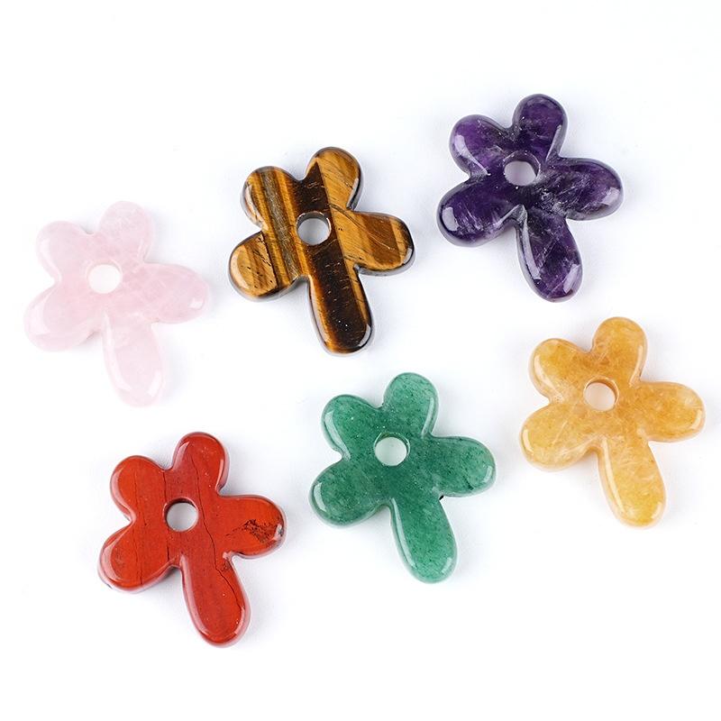 Natural Gemstone Flower Pendant Necklace Adjustable Woven Rope For Daily Wear Gifting Yoga Meditation