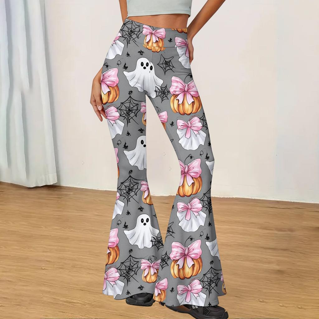 Women's Halloween Print Yoga Pants - Flared Leggings, Casual Stretchy Bell Bottom Pants for Women, for Yoga, Daily Wear and Party