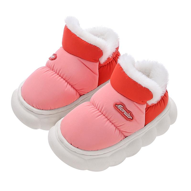 Children's Winter Velvet-Lined Cotton Slippers with Heel Support - Non-Slip, Waterproof, Warm Shoes for Big Kids & Parent-Child Pairs
