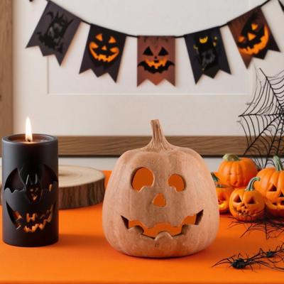 Hollow Pumpkin Ornament Halloween Jack O' Lantern Fall Decor Farmhouse Table Centerpiece