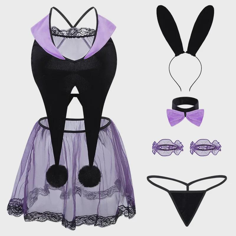 Manyan Sexy Lace Halter Neck Halloween Bunny Girl Witch Costume 