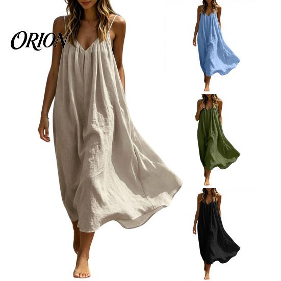 Slim Fit Summer Dress Women's Spaghetti Strap Beach Sundress, Sleeveless V Versatile Holiday Neck Cami Dress, Loose Flowy Vacation Long