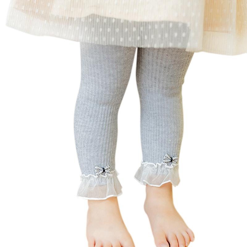 

Леггинсы для девочки однотонные эластичные брюки кружево с бантиком детские леггинсы M