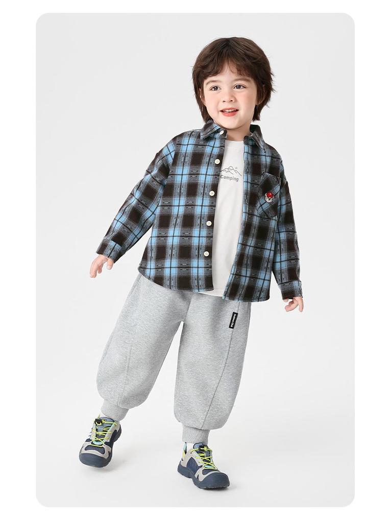 European Boys' Fleece-Lined Plaid Shirt - Autumn/Winter 2025 Kids' Thickened Top