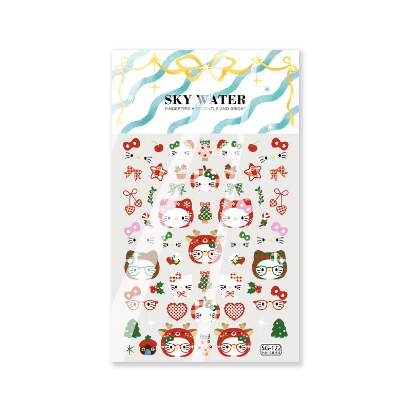 SKY Christmas Cat Headband & Cute Cartoon Embossed Nail Stickers: Tomato & Strawberry Designs
