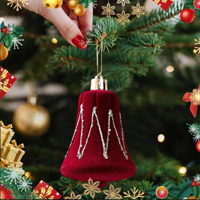 Velvet Christmas Ornaments 2PCS Red Flocked Christmas Ornaments Flocked Painted Candy Cane Bow Bell Decor Holiday Scene Decor