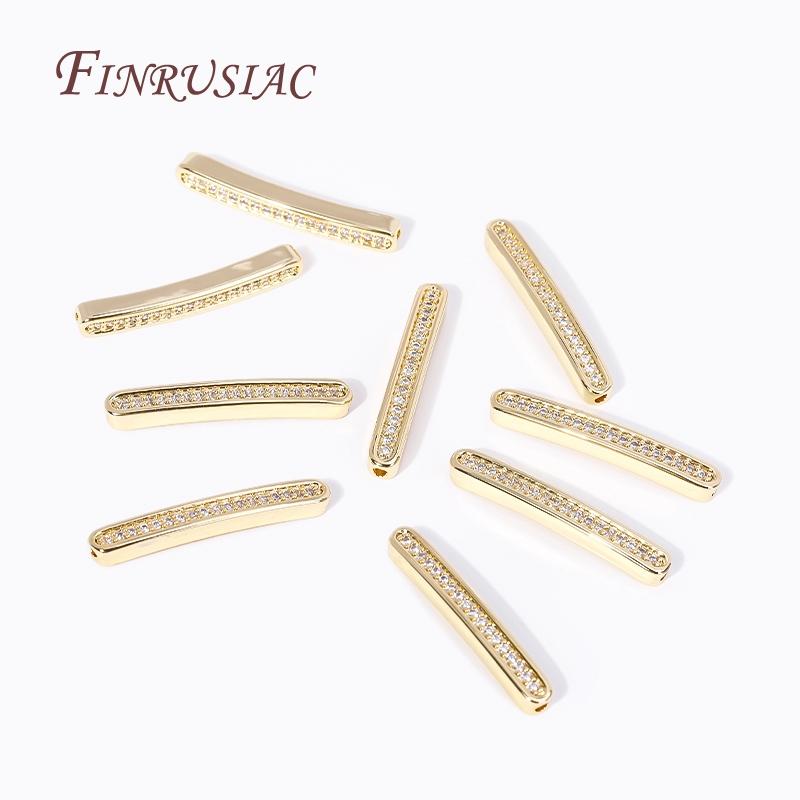 3 Colors 18K Gold Plated Bracelet Accessories,Brass With Zircon Long Strip Spacer Separator Bead For DIY Jewelry making Supplies