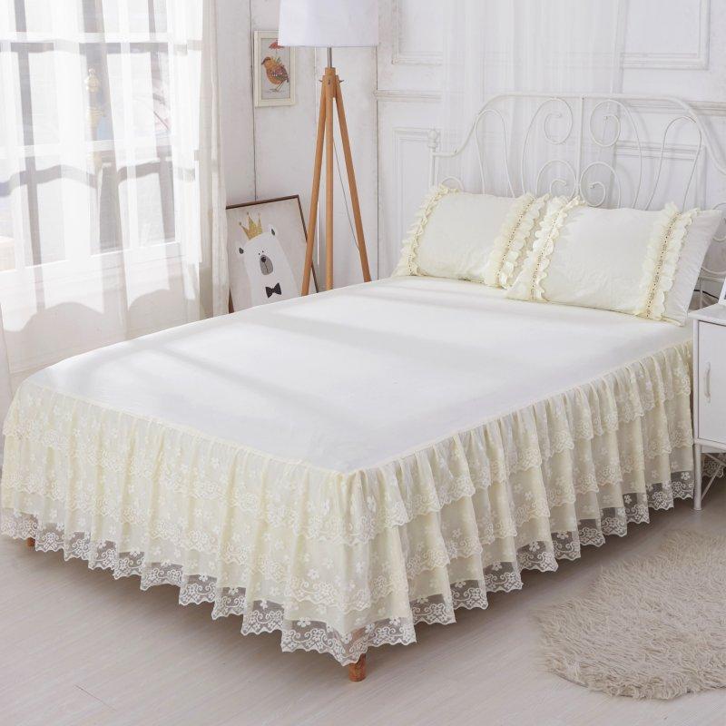 3pcs Set European Romance Lace Bed Skirt Soft Brushed Fabric Bedspread Princess King Queen Size 1pc Bed Skirt +2pccs Pillowcase