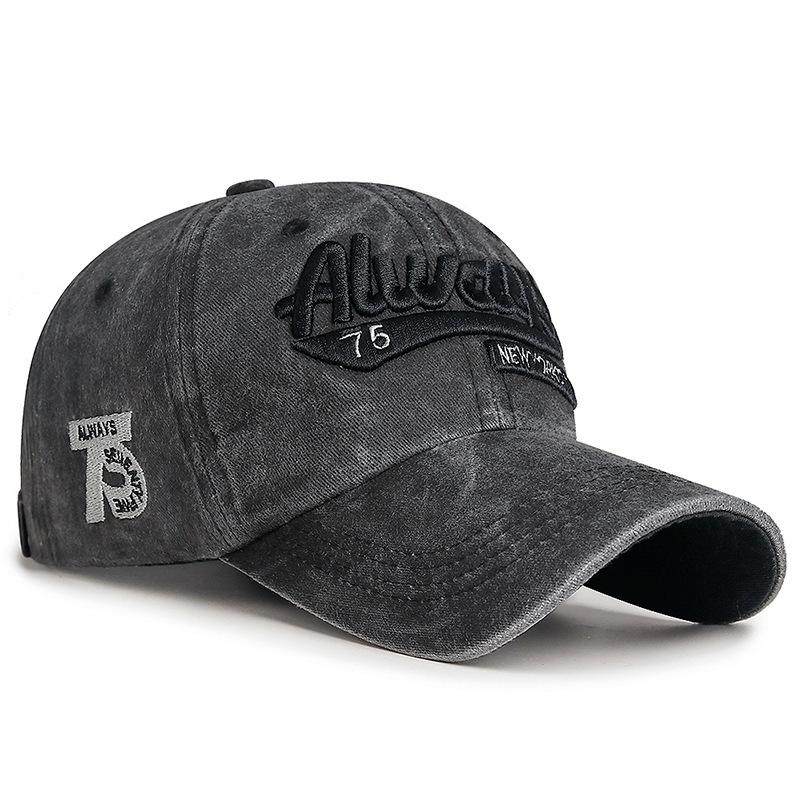 Men's Retro Washed Baseball Cap - European & American Style Embroidered Duckbill Sunshade