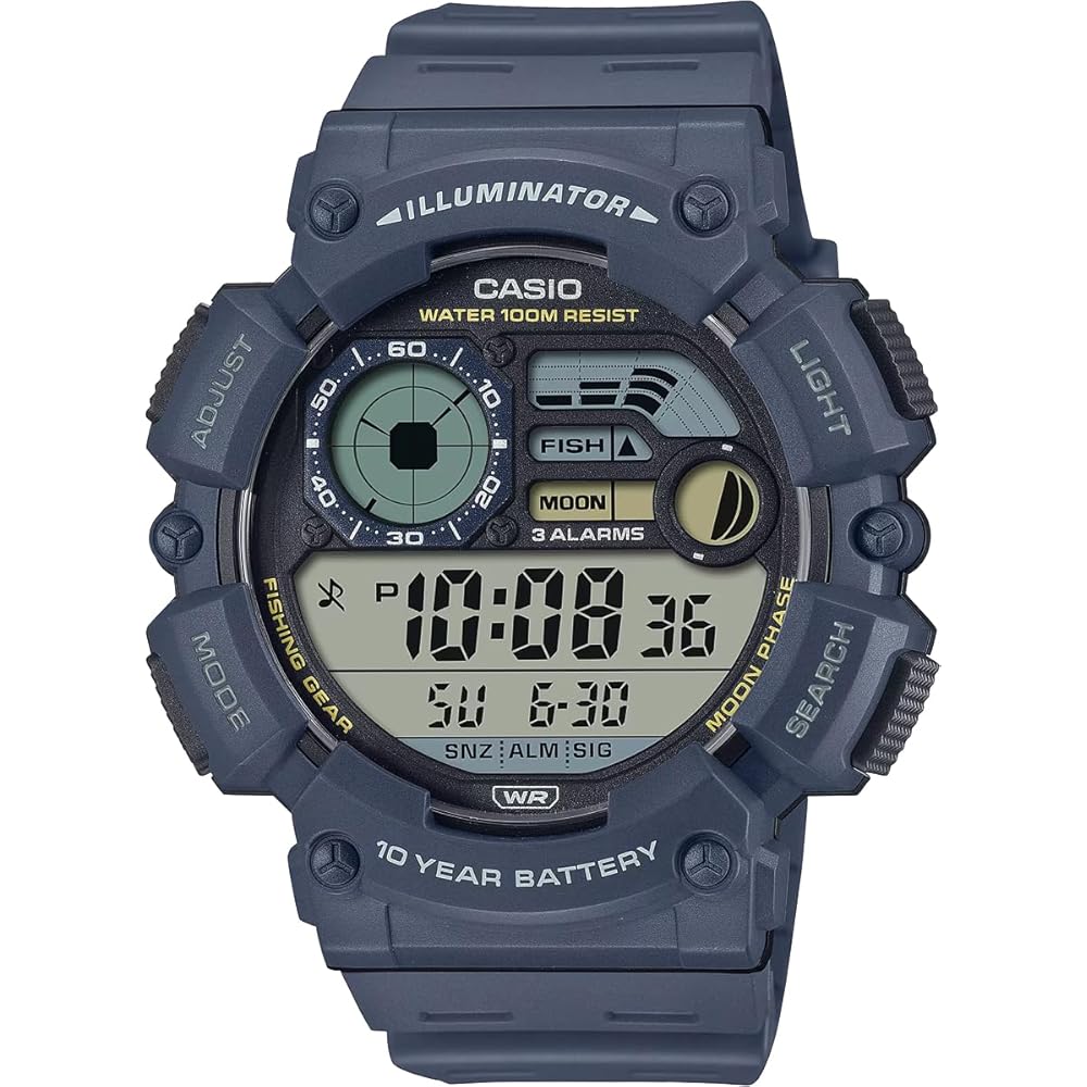 Casio WS-1500H-2AV Digital Men s Fishing and Moon Data Display Watch Grayish Navy Overseas Model