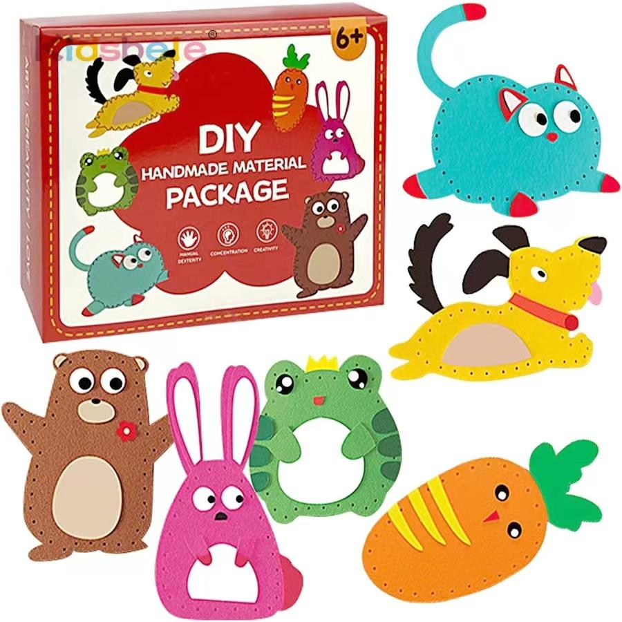 Diy Animal Felt Sewing Kit For Beginner 6 Pcs Fine Motor Skills Birthday Gift For Girl Learn To Sew Stuffed Animal Doll Pendant