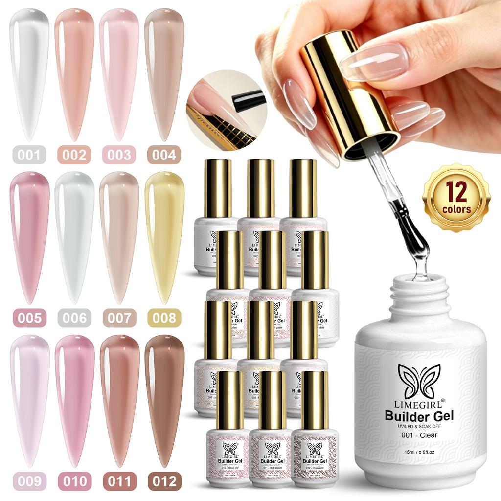 12 Barev Stavební Gel pro Prodloužení Nehtů, Rychlé Prodloužení Nehtů bez Tipek, Potřeby pro Nehtové Salony, Profesionální Gel na Nehty, Pevný a Odolný