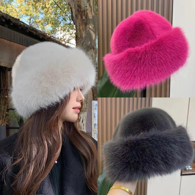 Flauschiger Pelz Bucket Hat für Damen Plüsch Fischerhut Warmer Ohrenschutz Wintermütze Verdicken Schneetag Panama Hut Weihnachtsgeschenke