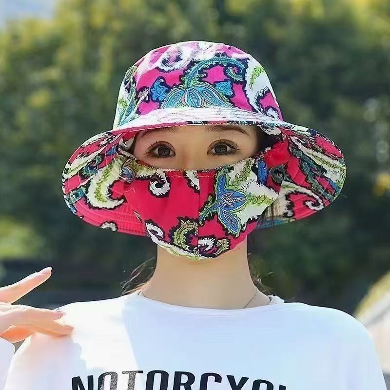 New Sunscreen Mask Integrated Hat Sun Hat Women's UV Protection Outdoor Summer Sun Hat Face Protection Tea Picking