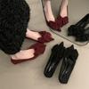 French Pointed Single Shoes Women's Shoes Spring and Autumn 2025 New Red Wedding Shoes Bow Light Mouth Thin Heel Suede Ladyshoes