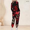 Women Plus Size Printed Nurse Scrub Set V Neck Long Sleeve Top And Pants With Pockets