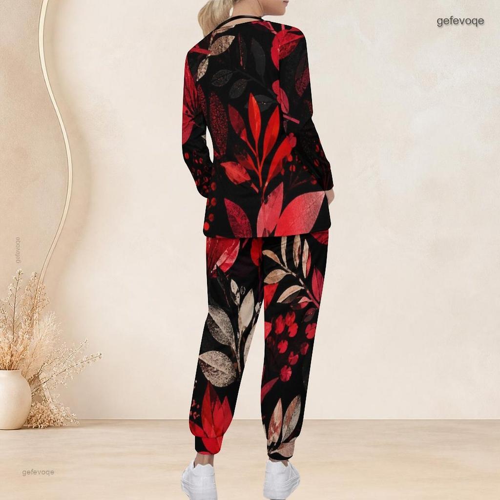 Women Plus Size Printed Nurse Scrub Set V Neck Long Sleeve Top And Pants With Pockets