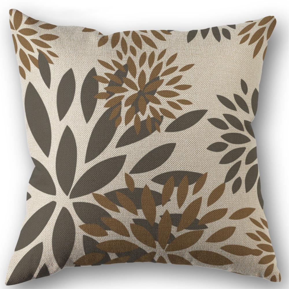Light Brown Leaf Geometric Linen Cushion Cover for Car Living Room Sofa Bedroom Home Decor