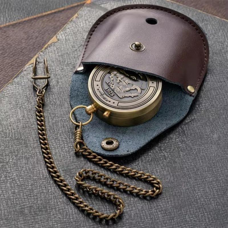 Retro Compass Storage Bag Multifunctional Pocket Watch Protective Leather Case Outdoor Survival Tool Leather Case