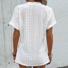 Summer Women T Shirt Casual Ladies Tops V Neck Jacquard Short Sleeve Women's T-shirt Tops