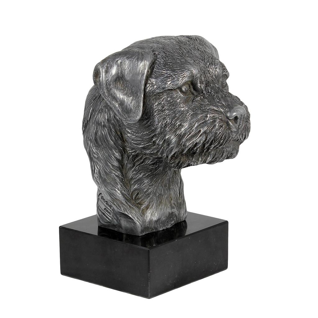 Border Terrier - Figur auf Marmor, mit silbernem Metall überzogen, handgefertigt, Marke Art-Dog