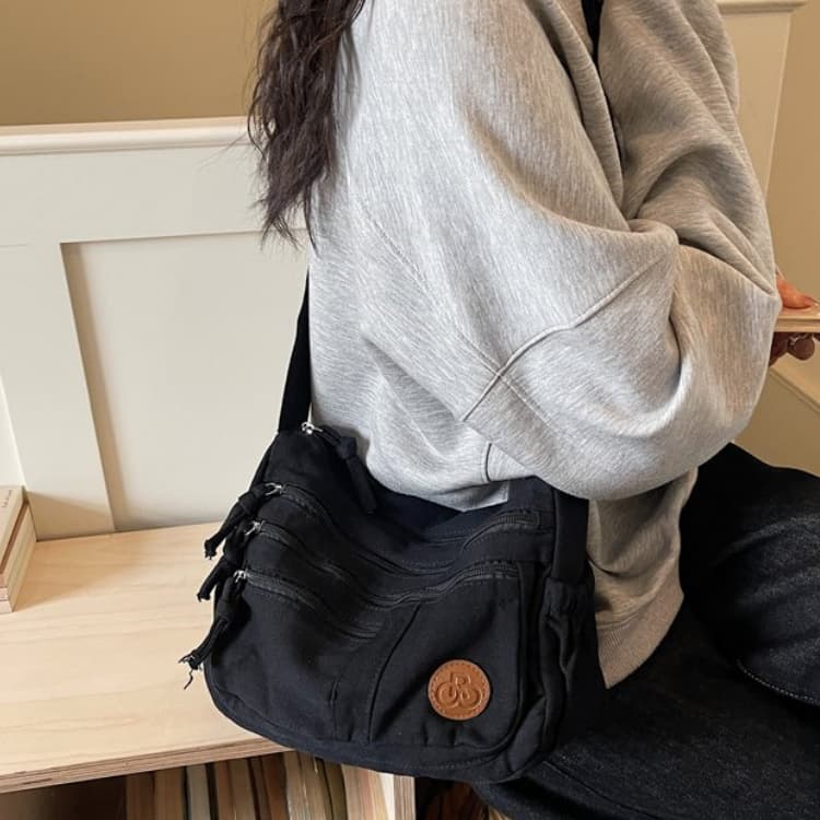 Washed Canvas Multi-zipper Messenger Bag Women's Shoulder Bag