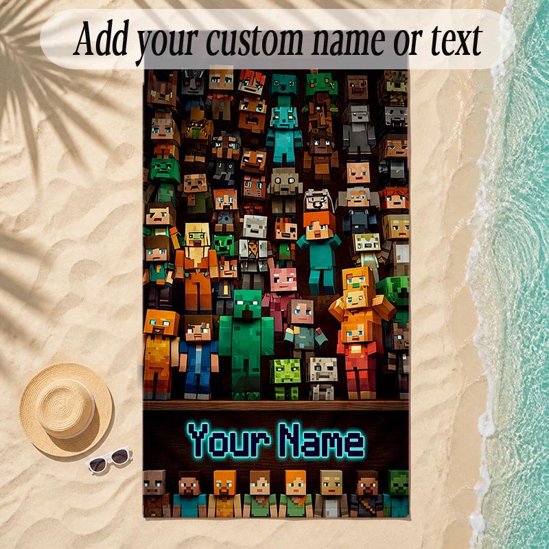 Beach TowelMinecraft Custom Name Text Personalized Soft Towel for Beach Pool Indoor Home Decor Gift