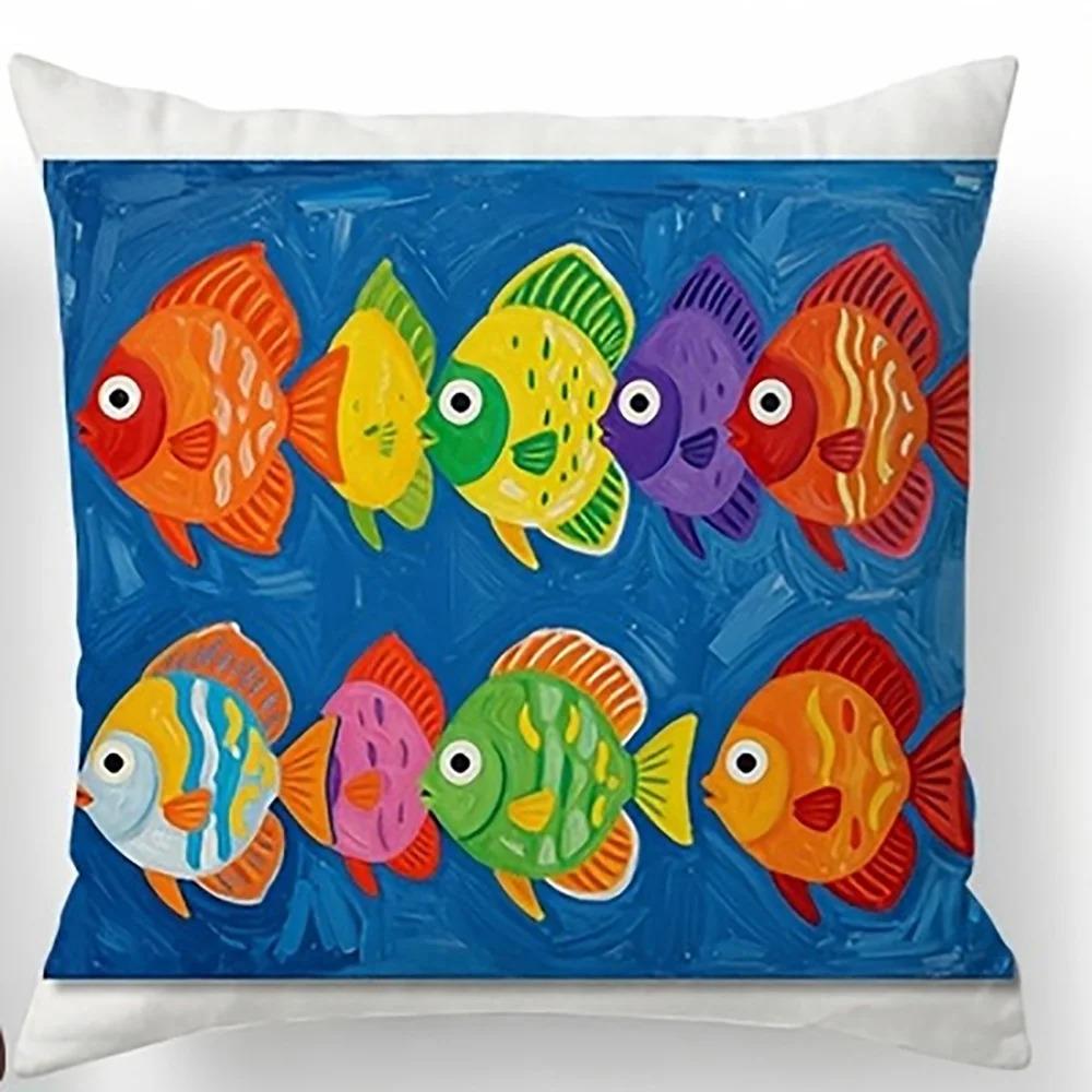 Tropical Fish Theme D Flat Printed Pillowcase Peach Skin Decorative Cushion Cover for Sofa Car Nursery Room Decor