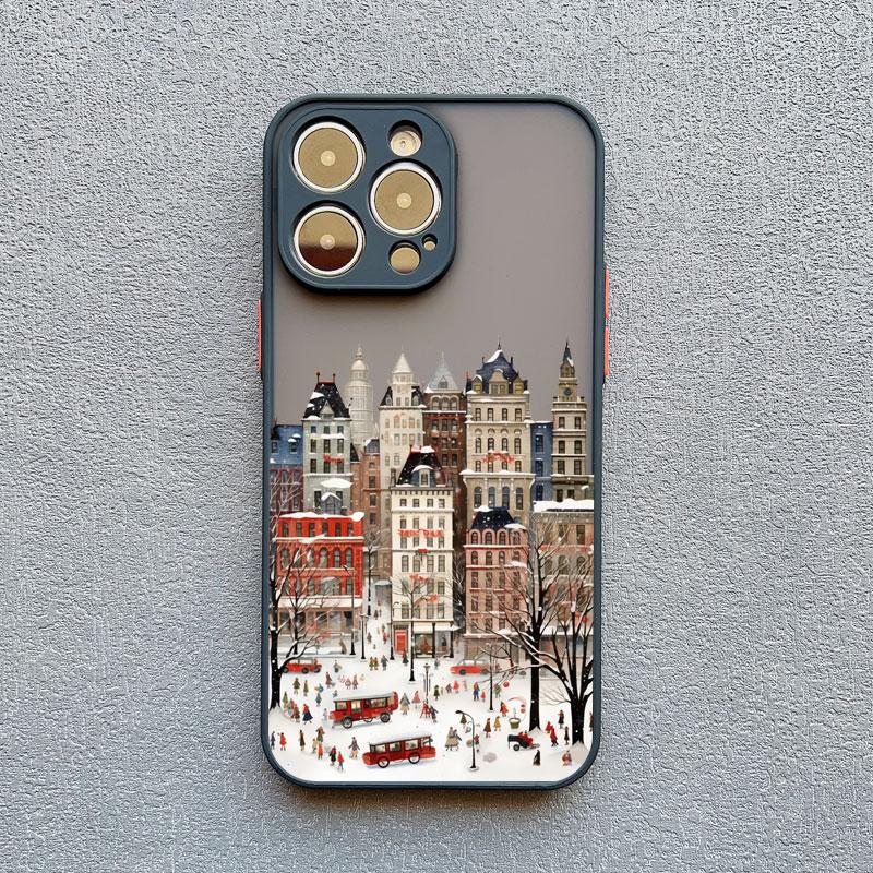 The City Winter Street Snow Scene Phone Case For iphone 13 12 Mini 11 Pro Max 17 16 15 14 Pro Max Plus XR XS X Back Covers
