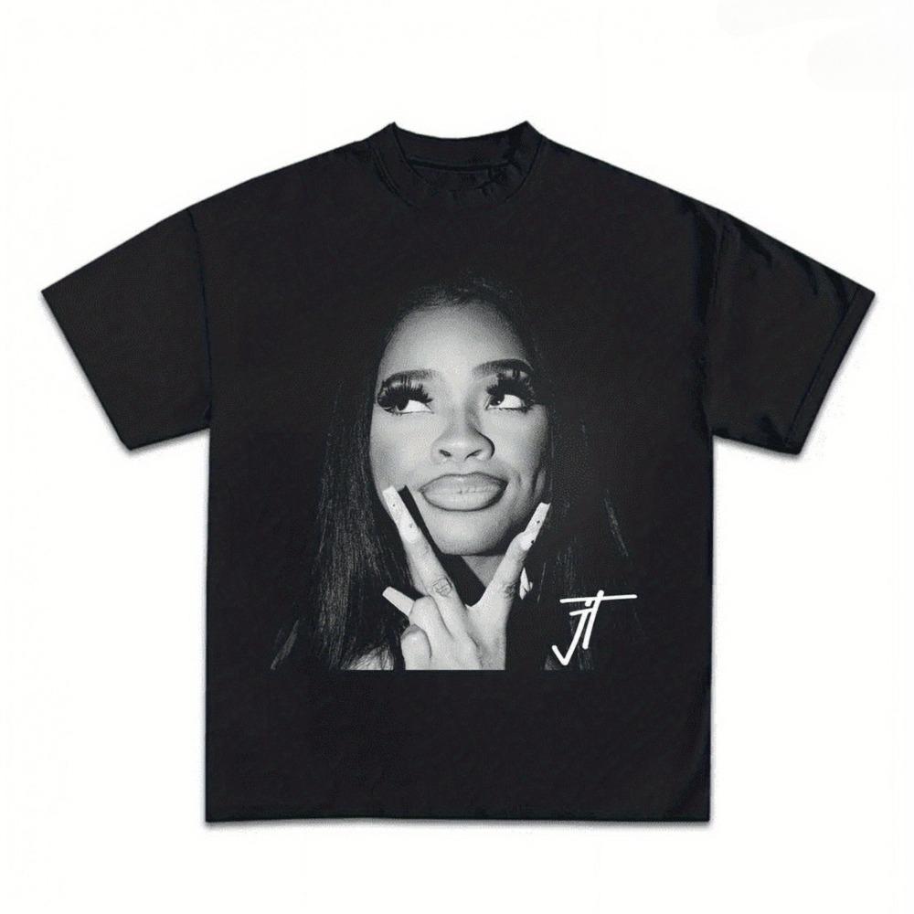 JT Rapper Graphic T-Shirt Unisex Black-hop Crew Neck T-shirt with Prominent JT Logo and Signatu