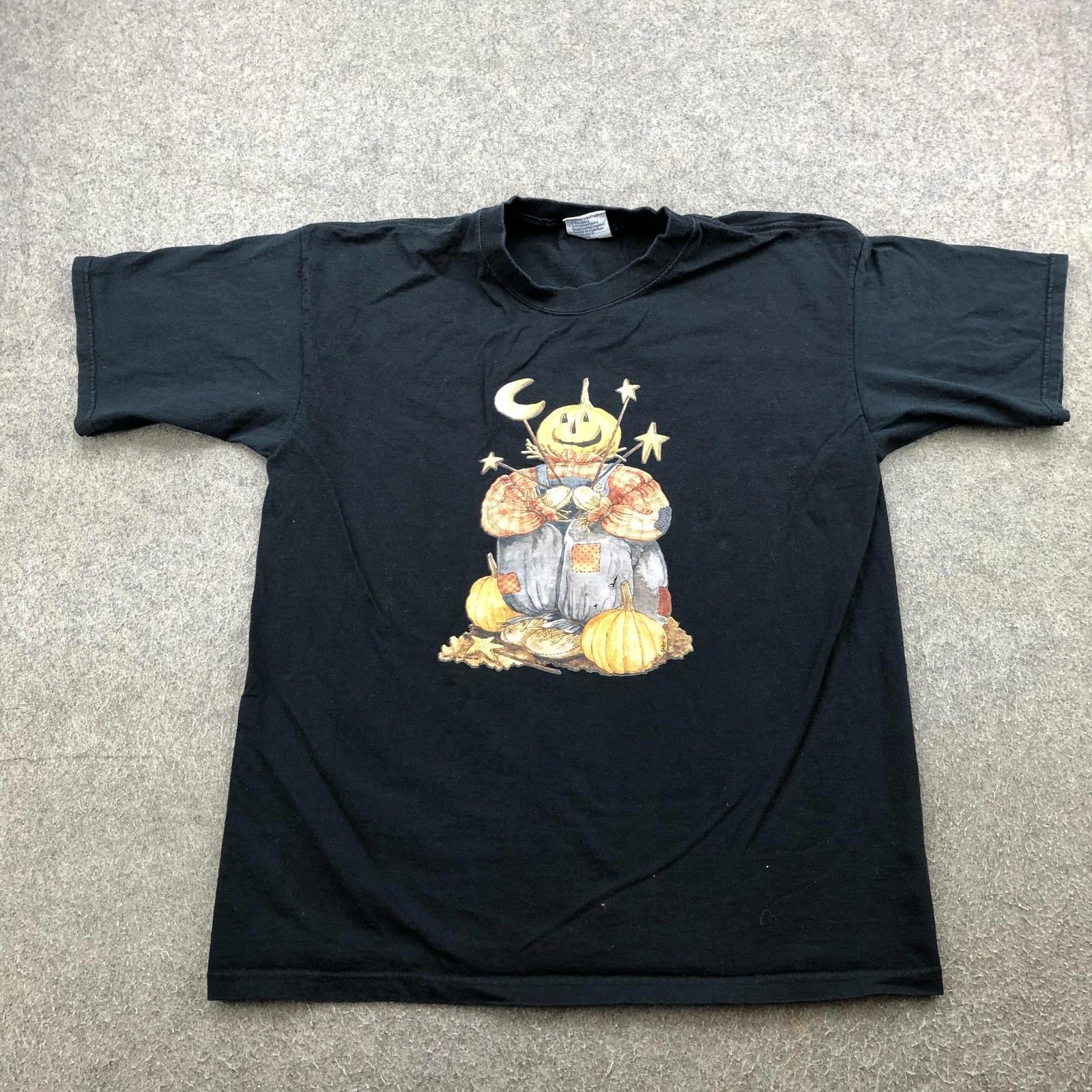 Vintage Halloween Shirt Mens Large Made in USA Pumpkin Scarecrow 90s AllSport 2XL