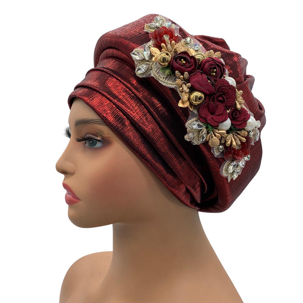 Exquisite Bouquet African Women'S Turban Cap Ready To Wear Nigeria Auto Gele Headtie Female Fashion Head Wraps Turbante Mujer