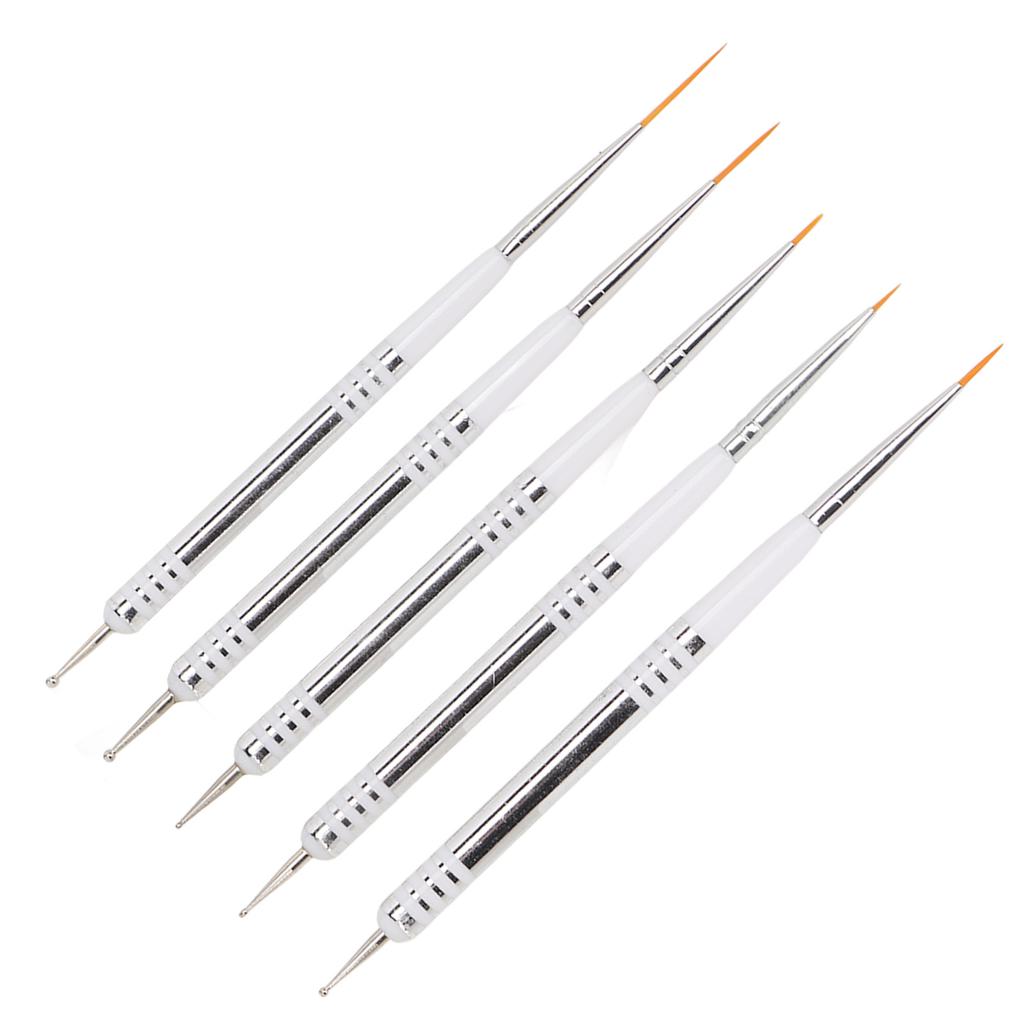5 Pcs Nail Art Brushes Double Ended Detail Drawing Fine Tip Nail Dotting Pens for Home DIY Salon Manicure