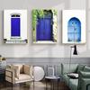 Blue Doors Mediterranean Wall Art Window Posters and Prints Nordic Architecture Wall Pictures for Living Room Decor