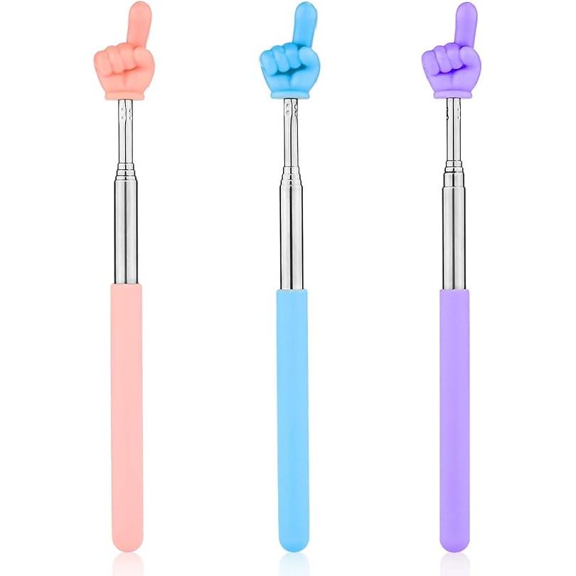 3pcs Teachers Finger Pointer Sticks, Telescopic Preschool Teachers Hand Pointer for Classroom Presentation Whiteboard Extendable Pointing Stick for