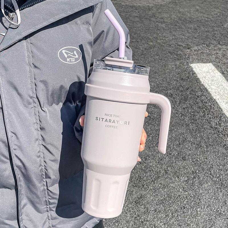 Tazza termica a doppia bevanda di grande capacità con cannuccia e manico - Ideale per sport all'aperto e ufficio
