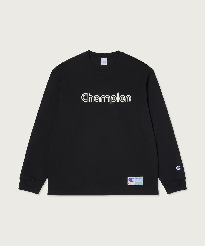 CHAMPION Track Logo Loose Fit Jog Tag Long Sleeve T-Shirt Black