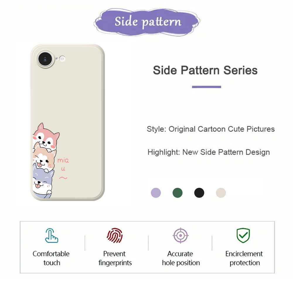 For iPhone 16e Case 3 Cute Dogs Pattern Printing Straight Edge TPU Phone Back Cover
