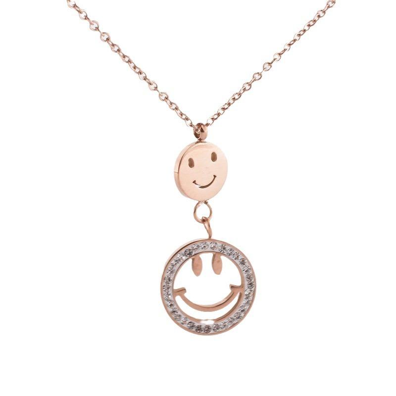 Design titanium steel does not fade smiling necklace female, design zircon smiley face pendant Internet celebrity jewelry