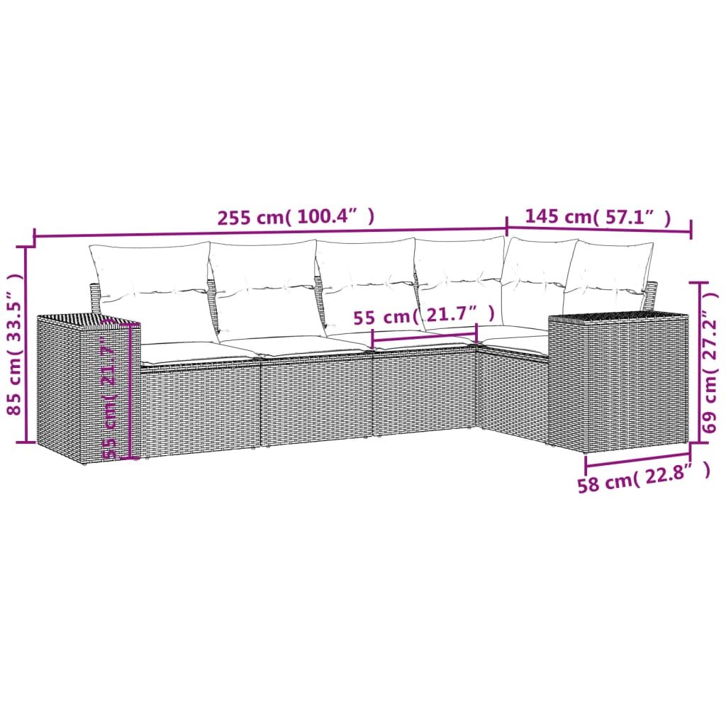 Vidaxl 5-Cz. Garden Furniture Set With Cushions, Brown, Poly Rattan