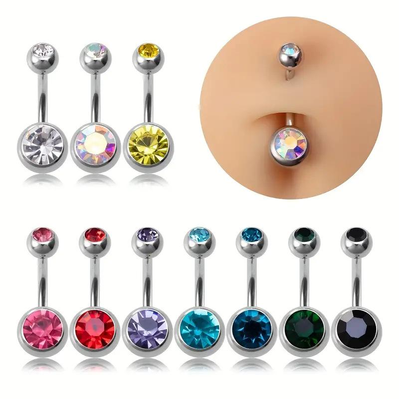Glamorous Stainless Steel Belly Rings with Rhinestones for a Dazzling Summer Look