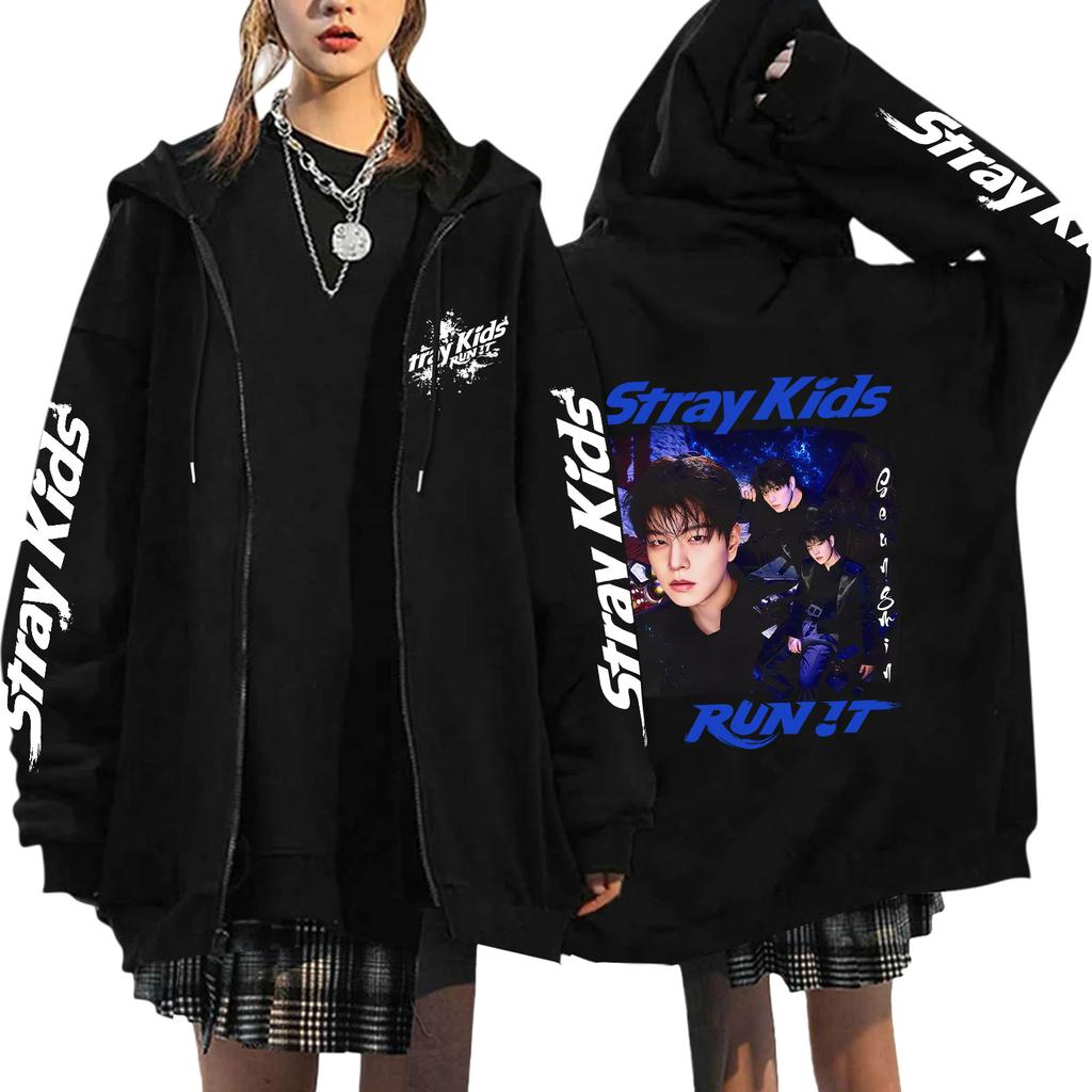 Graphic Print Loose Fit Zip Up Hoodie for Casual Streetwear