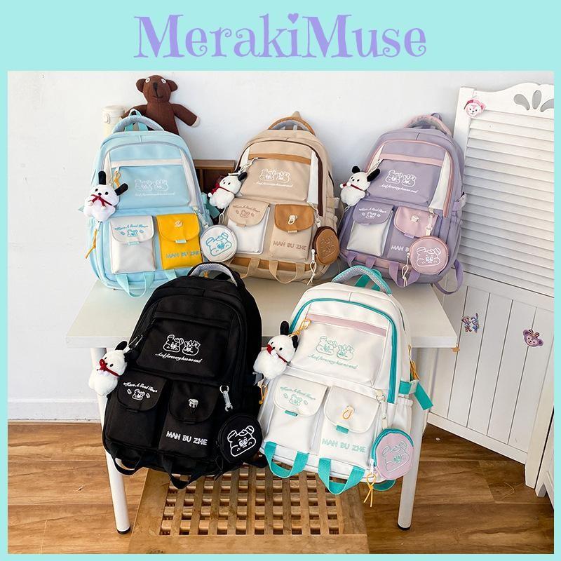 Splicing Color Blocking School Bag Large Capacity Backpack Cartoon Students Gift