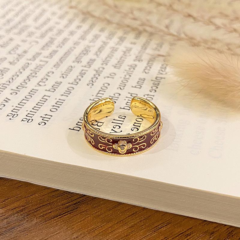 New Chinese Enamel Oil Pattern Ring Light Luxury High Sense Internet Celebrity Foreign Style Versatile Ring