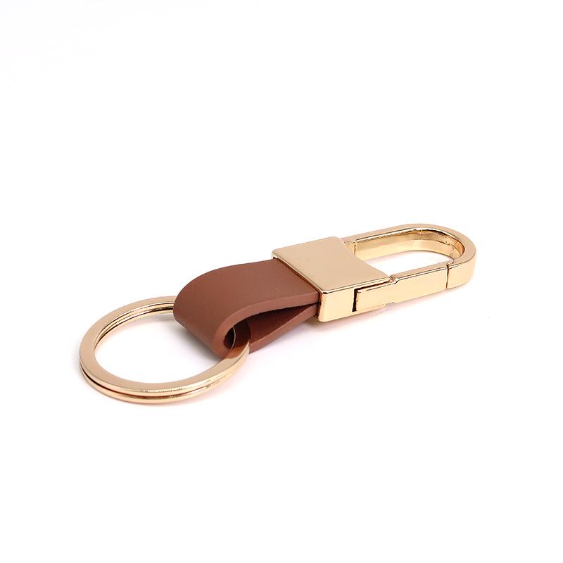 Men's Genuine Leather Car Keychain with Zinc Alloy Waist Clip and Customizable Laser Logo