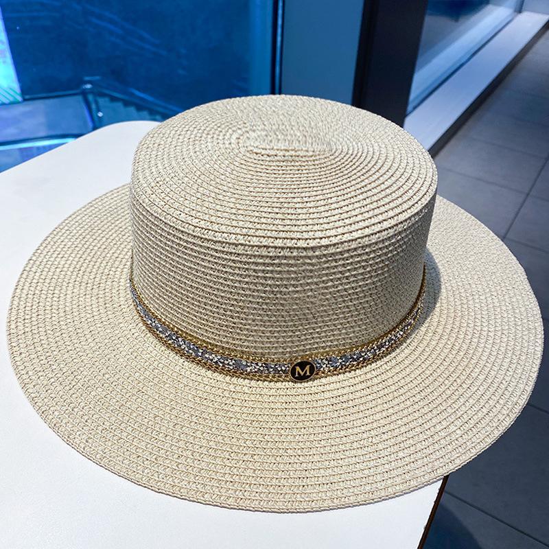 

JYL TS DIY Соломенная шляпа со стразами Конфетный цвет Защита от солнца Плетеная солома beige_ королева синий