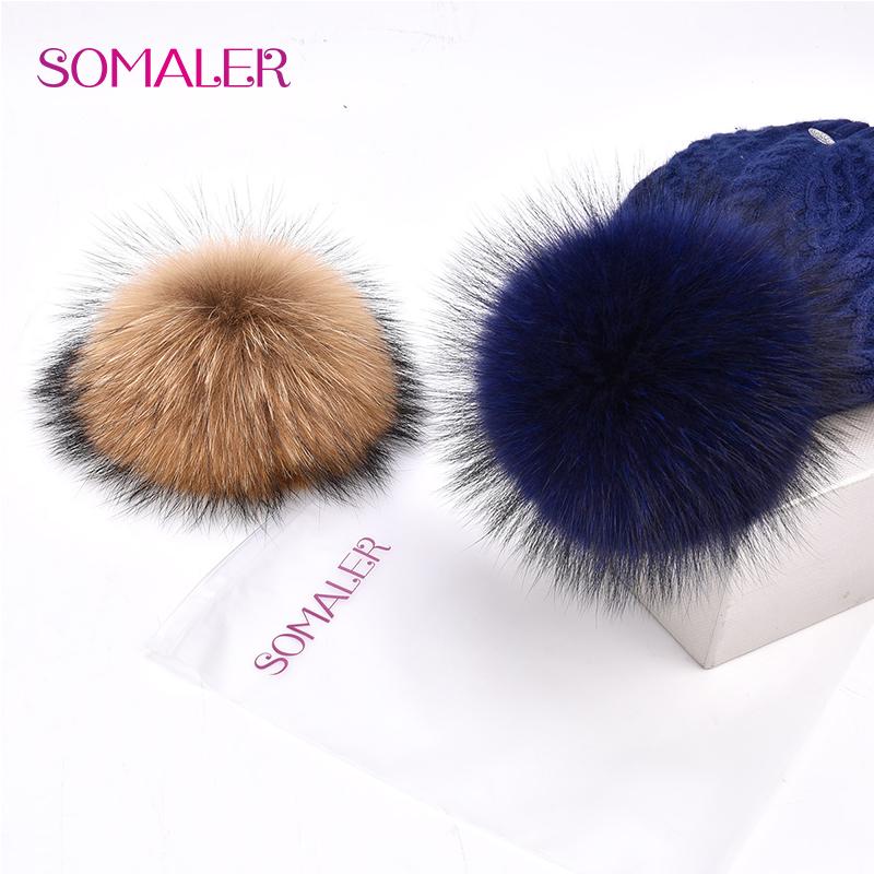 SOMALER Pompom de pele de guaxinim real Pompons de pele genuína para gorros, bolsas e acessórios