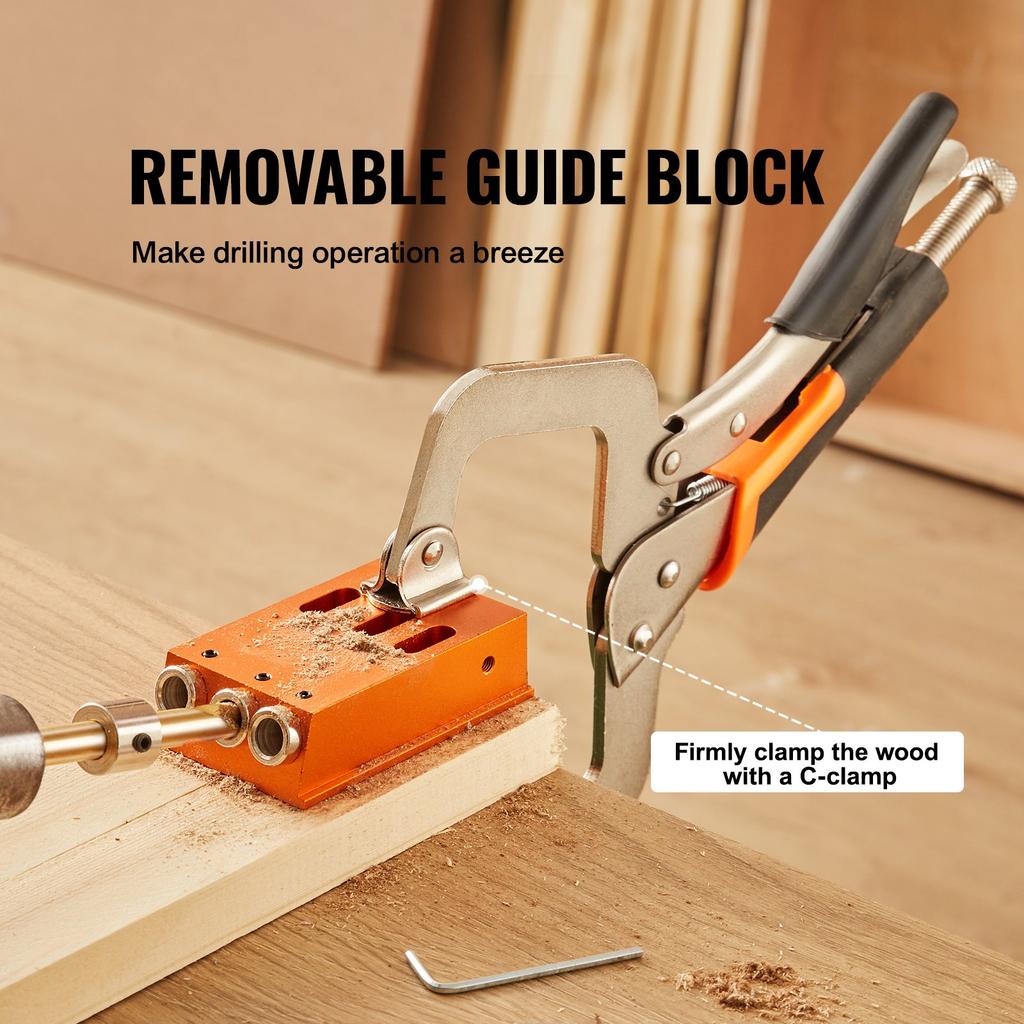 VEVOR Pocket Hole Jig Kit, 34 Pcs Pocket Hole Jig System with 27.9 Cm C-clamp, Fixture, Step Drills, Wrenches, Drill Stop Rings, Square Drive Bits