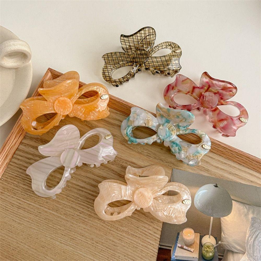 Korean Style Bowknot Barrettes Sweet French Shark Clip Bow Acetic Acid Hair Claw  Hair Accessories